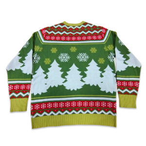 The back of the Wickles Pickles Ugly Christmas Sweater