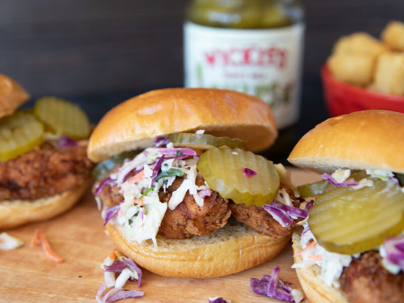 Wickles Pickles Pickle Brined Fried Chicken Sandwich recipe with tater tots and beer