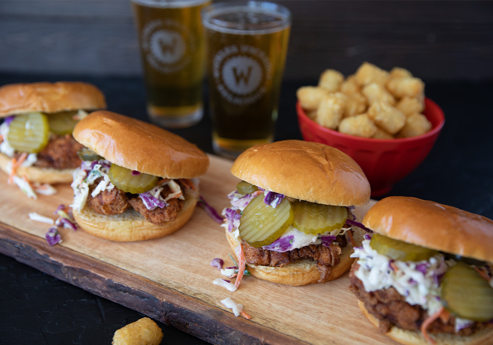 Wickles Pickles Pickle Brined Fried Chicken Sandwich recipe with tater tots and beer